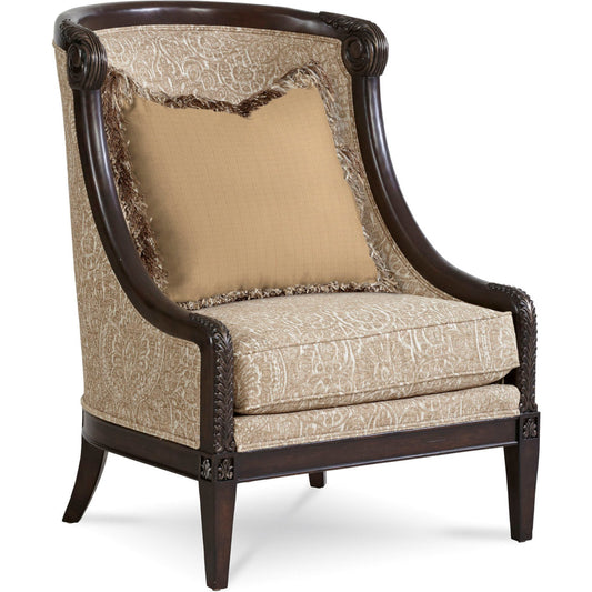 Giovanna Azure Carved Wood Accent Chair by A.R.T. Furniture in beige and gables. Made from fabric in a traditional style.