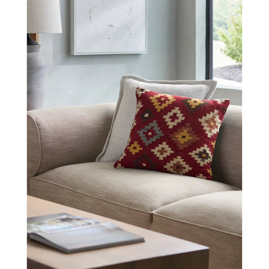 Blanche 540896 Pillow by Surya in crimson, mustard, charcoal, ivory, slate gray, chestnut. Made from wool, cotton in a unique style.