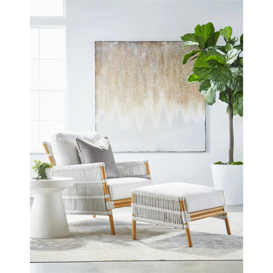 Bacara Club Chair by Essentials For Living in natural rattan. Made from solid mahogany wood, polyolefin rope, 100% olefin fabric, foam in a cottage & farmhouse style.
