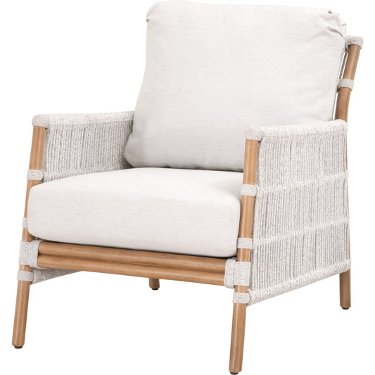 Bacara Club Chair by Essentials For Living in natural rattan. Made from solid mahogany wood, polyolefin rope, 100% olefin fabric, foam in a cottage & farmhouse style.
