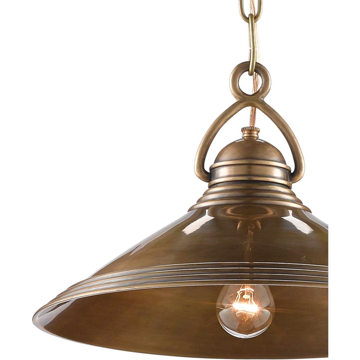 010 S-336324 | Closeup | Weybright Pendant by Currey and Company in vintage brass. Made from brass in a modern style.
