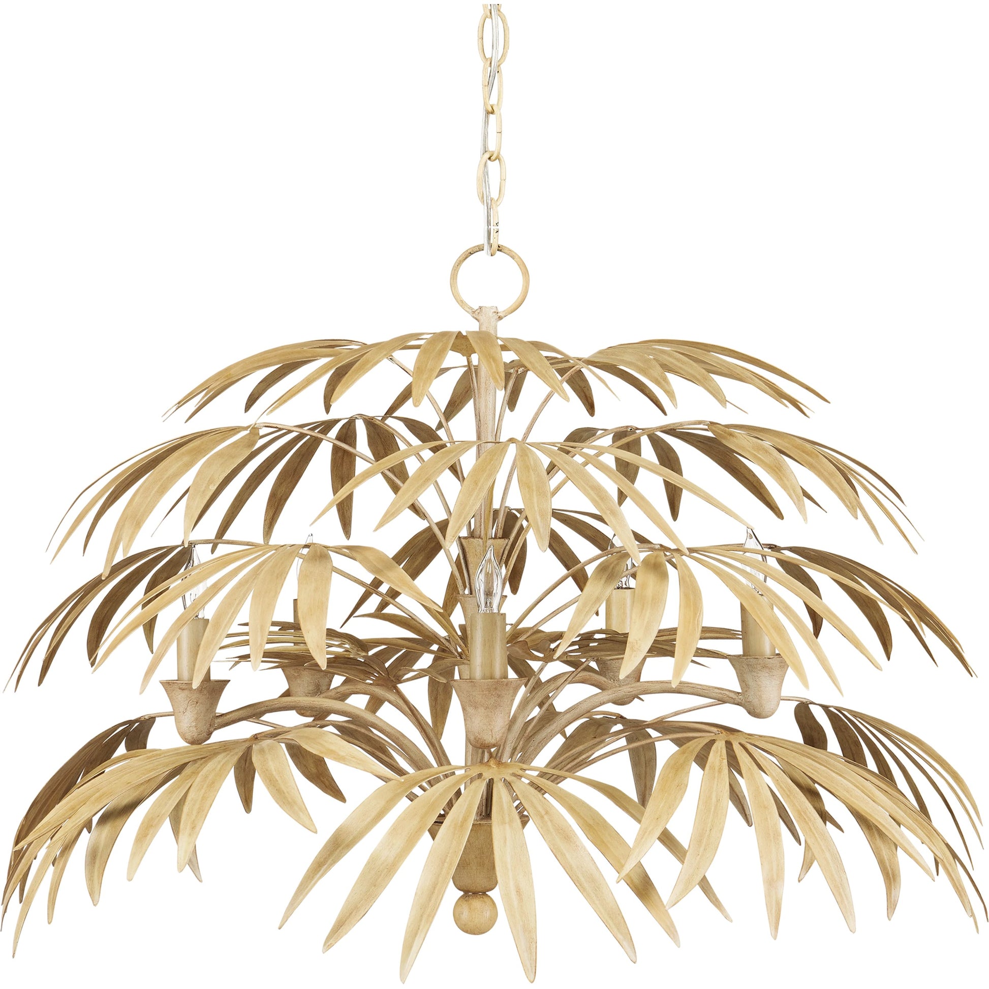 Calliope Chandelier by Currey and Company in coco cream. Made from wrought iron in a modern style.
