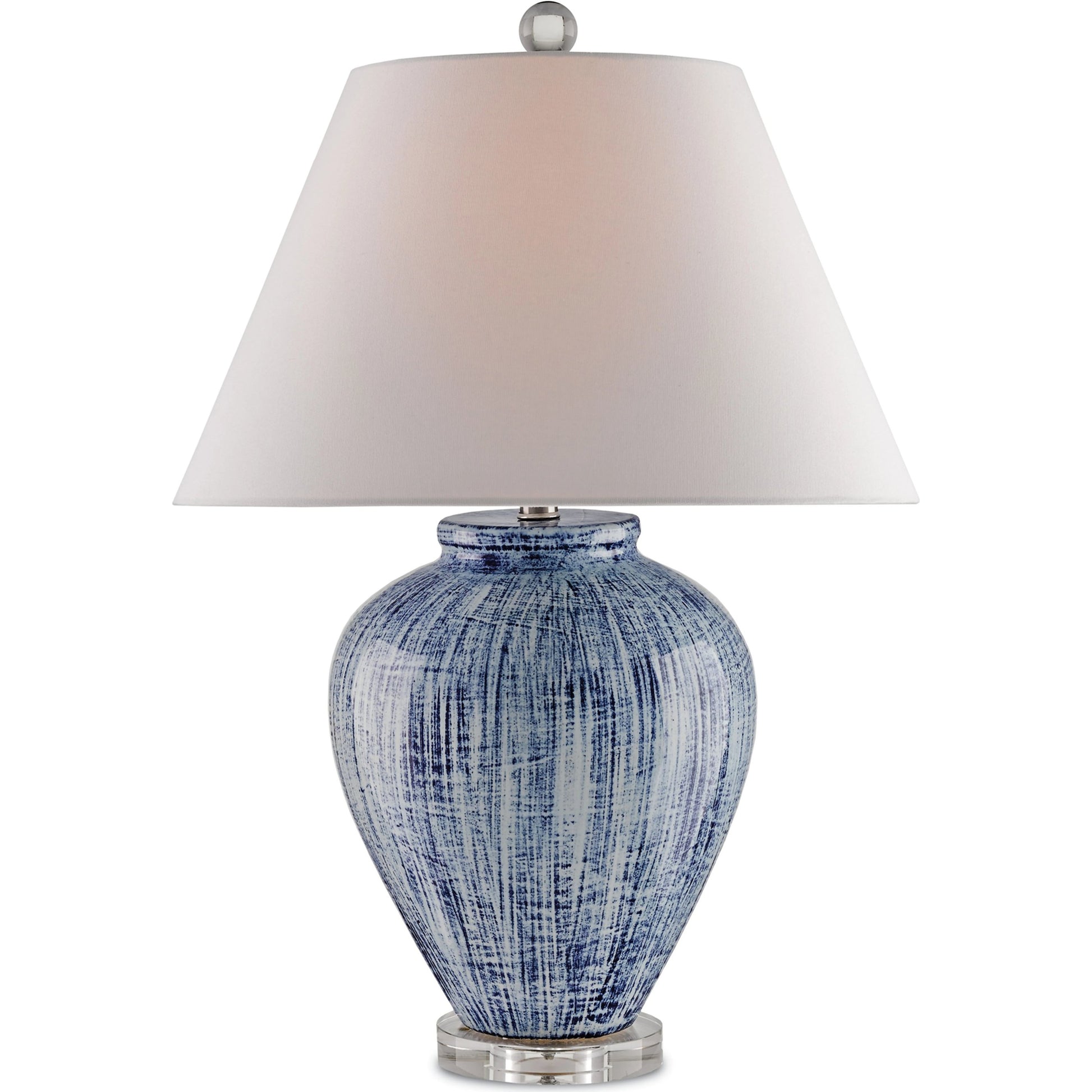 Malaprop Table Lamp by Currey and Company in blue, white. Made from ceramic, acrylic in a coastal style.