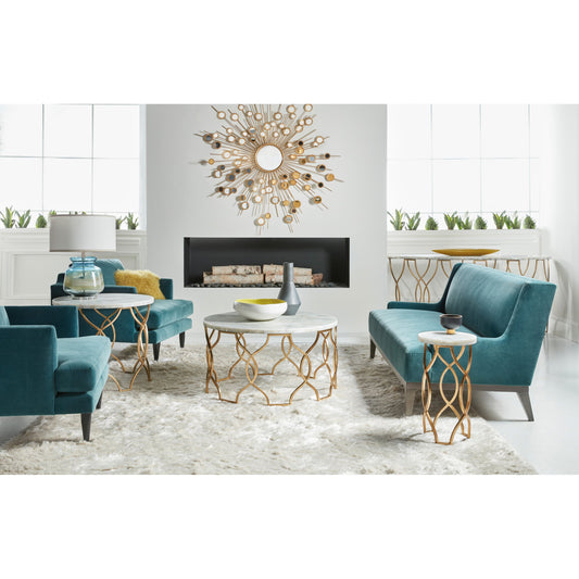 Melange Corrina Lamp Table by Hooker Furniture in gold. Made from white onyx parquet with carbon steel metal in a modern style.