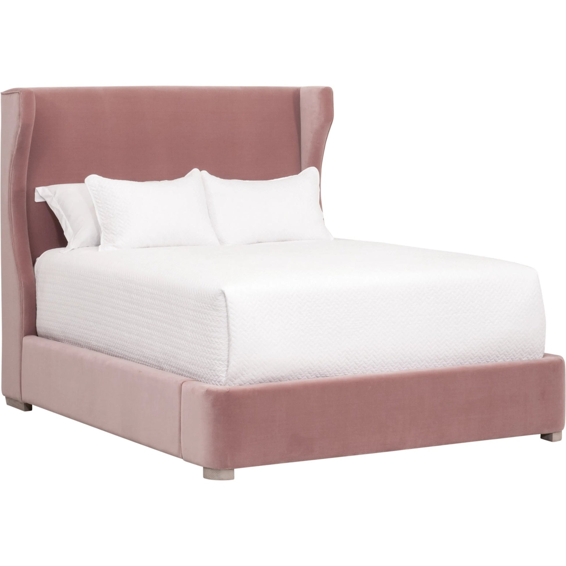 Balboa Bed by Essentials For Living in petal and natural gray oak. Made from velvet, solid oak wood, plywood, metal in a eclectic & global style.