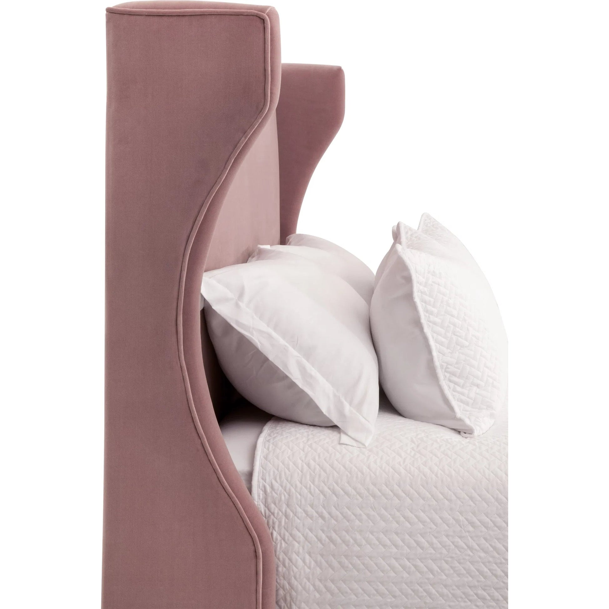 Balboa Bed by Essentials For Living in petal and natural gray oak. Made from velvet, solid oak wood, plywood, metal in a eclectic & global style.