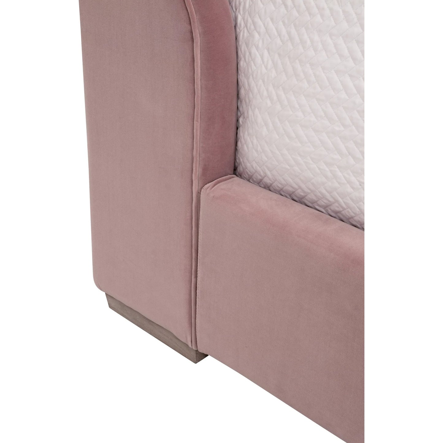 017 SI-2249289 | Closeup | Balboa Bed by Essentials For Living in petal and natural gray oak. Made from velvet, solid oak wood, plywood, metal in a eclectic & global style.