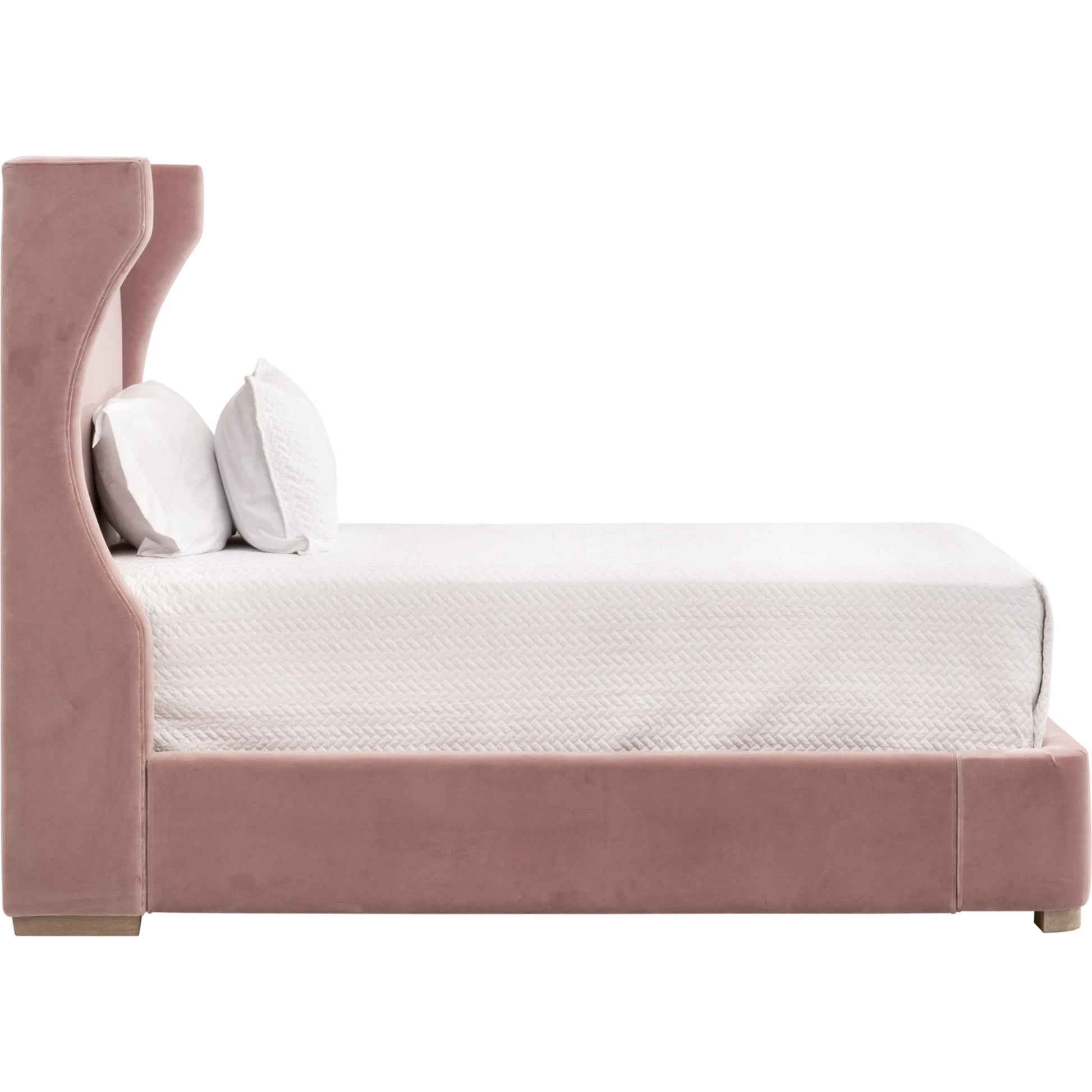 Balboa Bed by Essentials For Living in petal and natural gray oak. Made from velvet, solid oak wood, plywood, metal in a eclectic & global style.