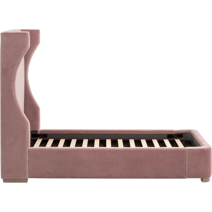 Balboa Bed by Essentials For Living in petal and natural gray oak. Made from velvet, solid oak wood, plywood, metal in a eclectic & global style.