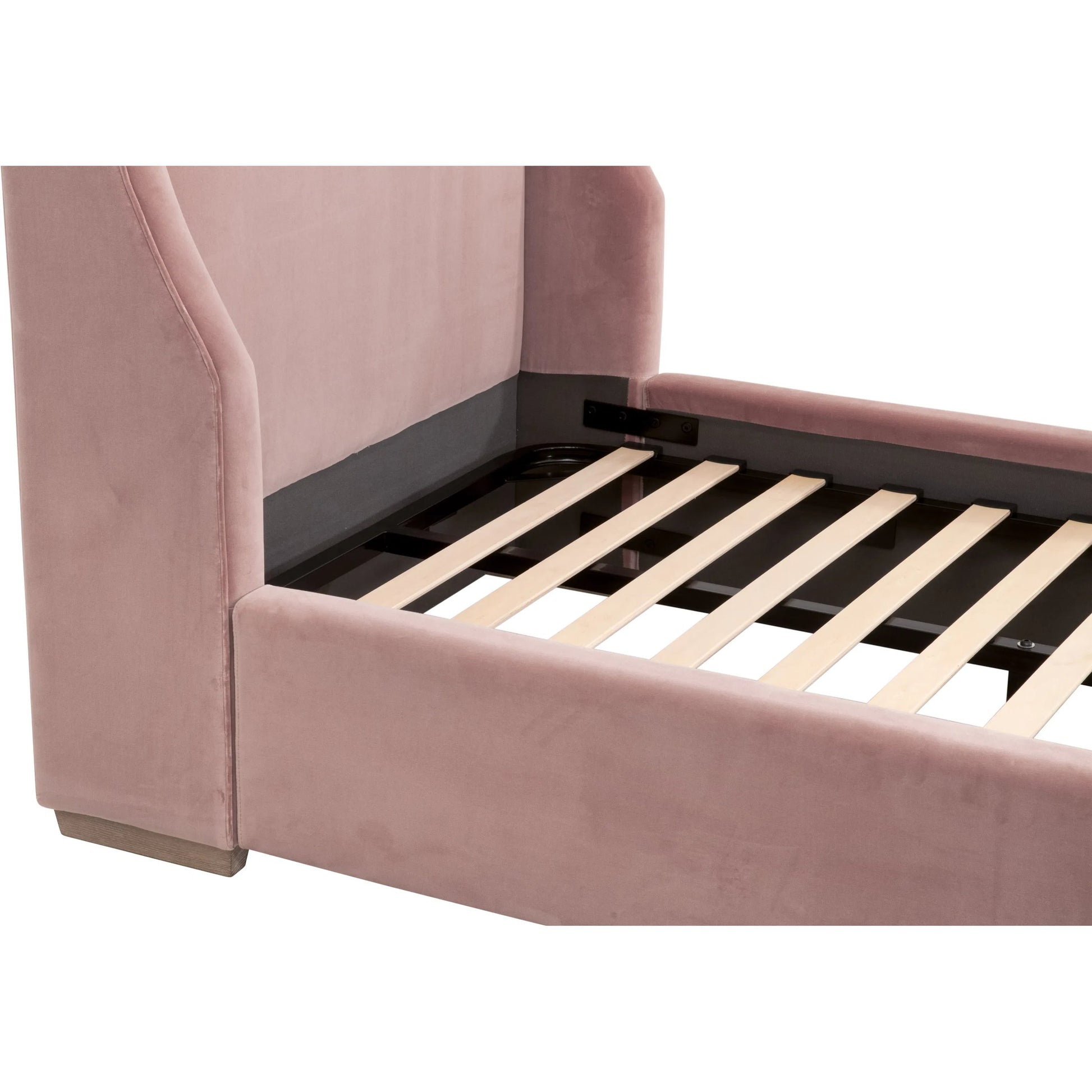 Balboa Bed by Essentials For Living in petal and natural gray oak. Made from velvet, solid oak wood, plywood, metal in a eclectic & global style.