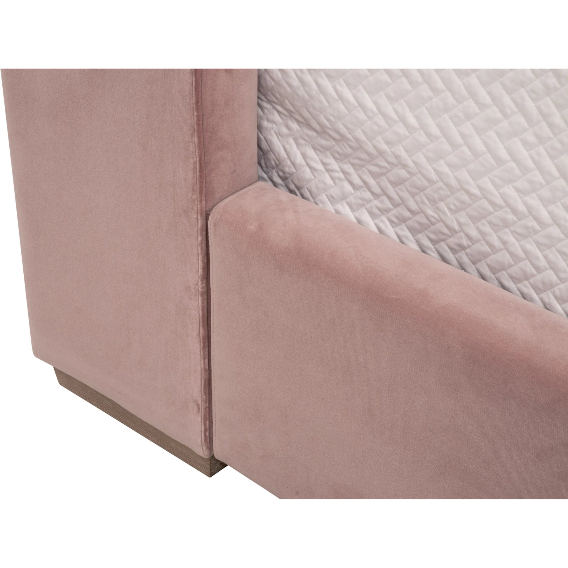 Balboa Bed by Essentials For Living in petal and natural gray oak. Made from velvet, solid oak wood, plywood, metal in a eclectic & global style.