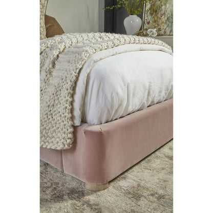 Balboa Bed by Essentials For Living in petal and natural gray oak. Made from velvet, solid oak wood, plywood, metal in a eclectic & global style.