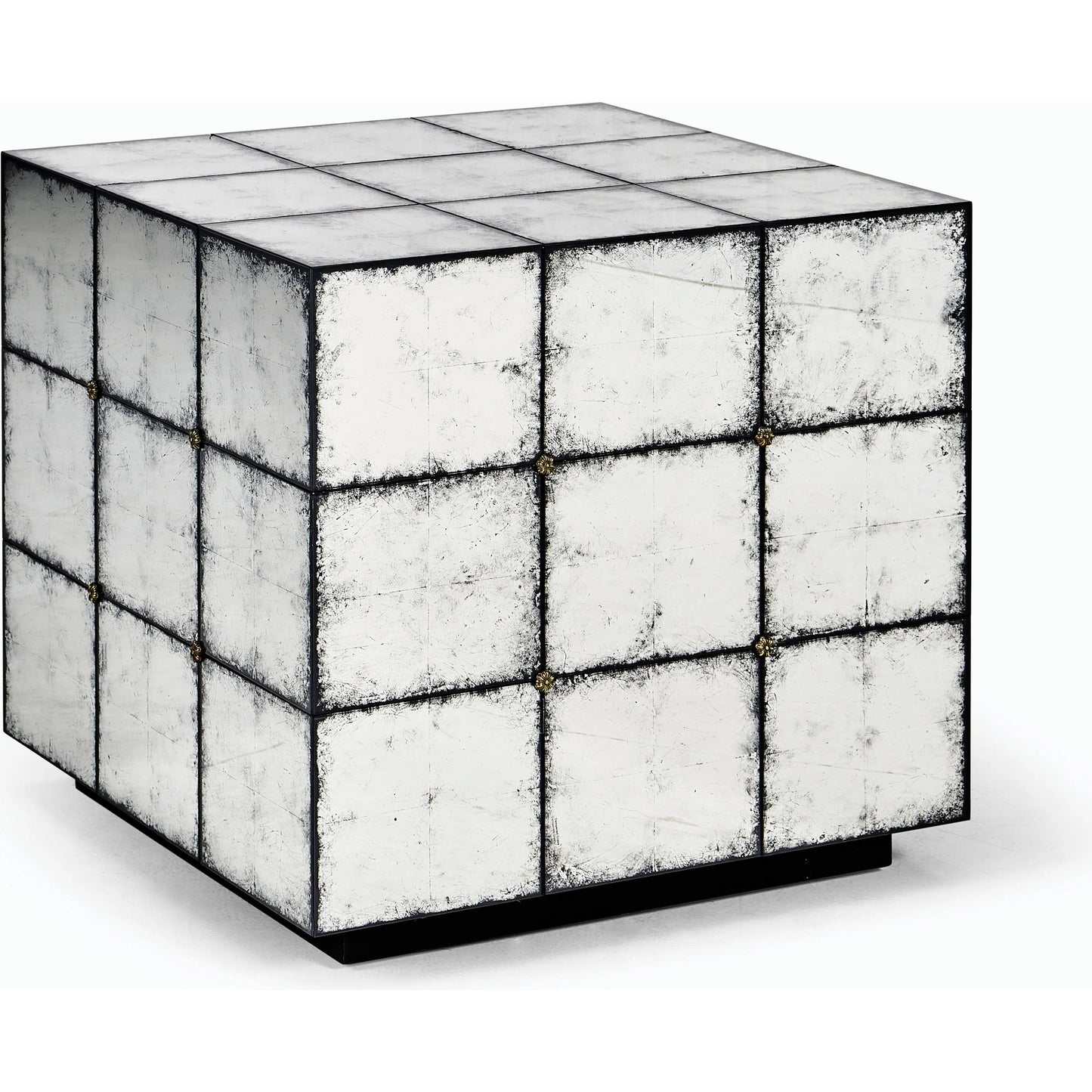 001 SI-2186356 | Primary Silo | Luna Square End Table by Jonathan Charles in silver and eglomise. Made from hardwood solids, glass, brass in a modern style.