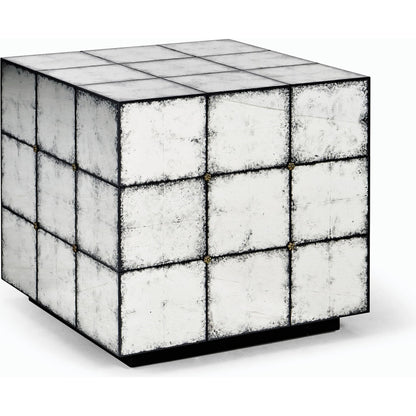 Luna Square End Table by Jonathan Charles in silver and eglomise. Made from hardwood solids, glass, brass in a modern style.