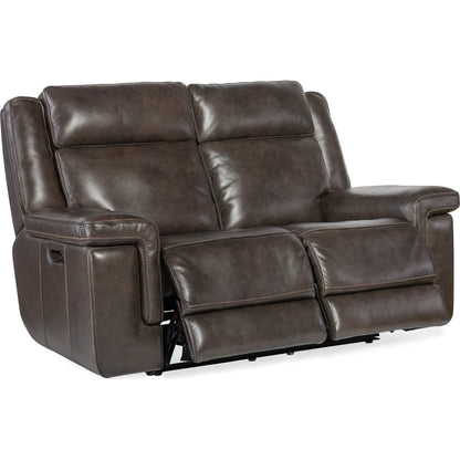 Montel Lay Flat Power Loveseat by Hooker Furniture in cosmos cobalt. Made from leather in a traditional style.