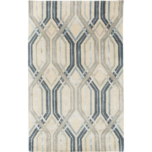 BAN-3390 Rug by Surya in blue, navy, light blue, medium gray, seafoam, light beige. Made from 100% new zealand wool in a unique style.
