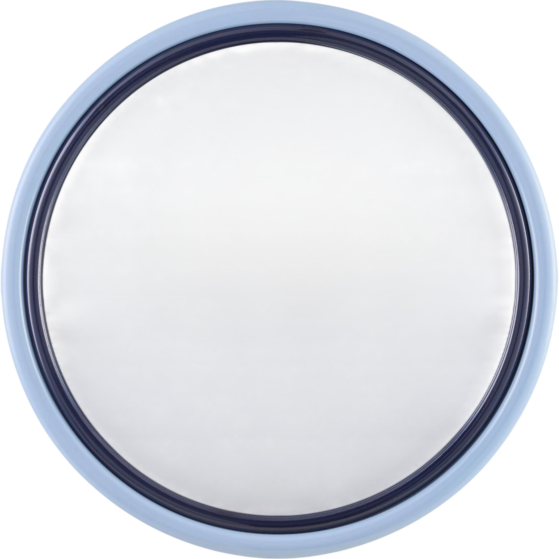 Banou Round Accent Mirror by Livabliss in blue and gloss, high. Made from manufactured wood in a unique style.