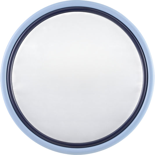 Banou Round Accent Mirror by Livabliss in blue and gloss, high. Made from manufactured wood in a unique style.
