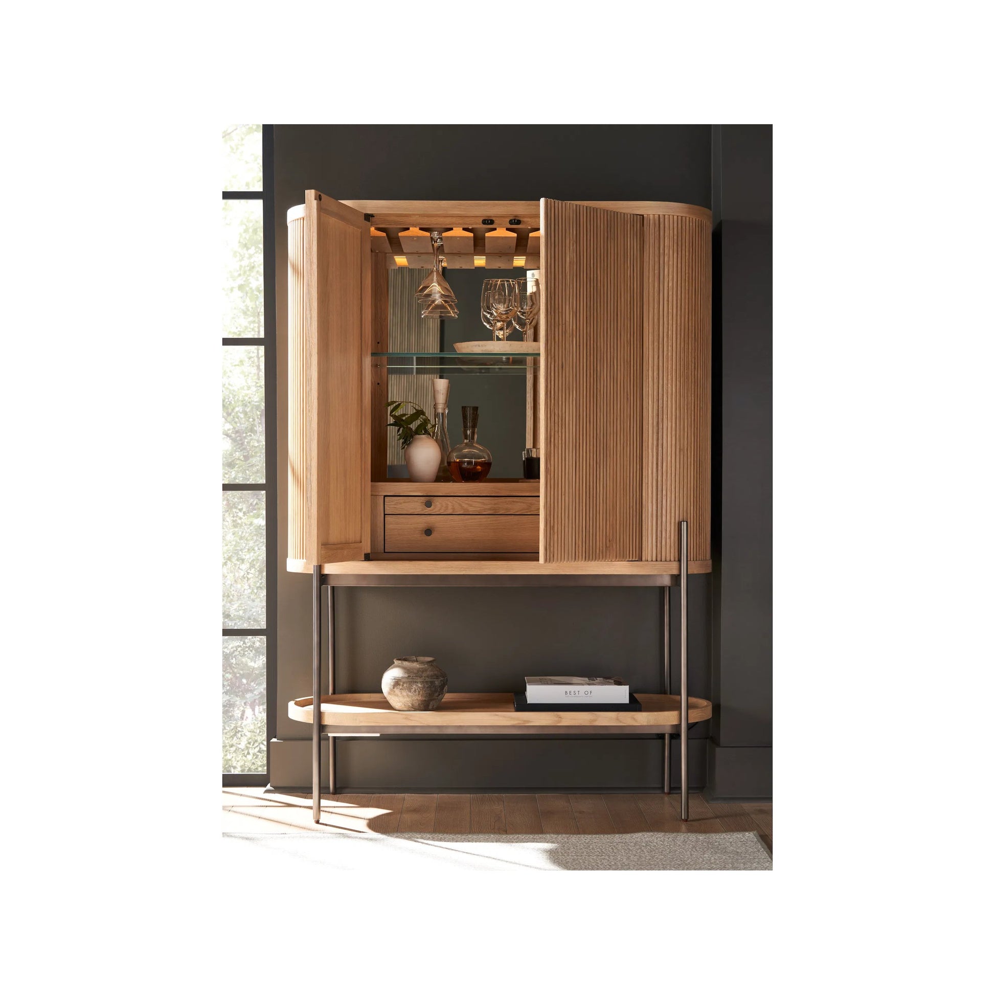 Modern Linnea Bar Cabinet by Universal Furniture in natural oak. Made from unique in a unique style.