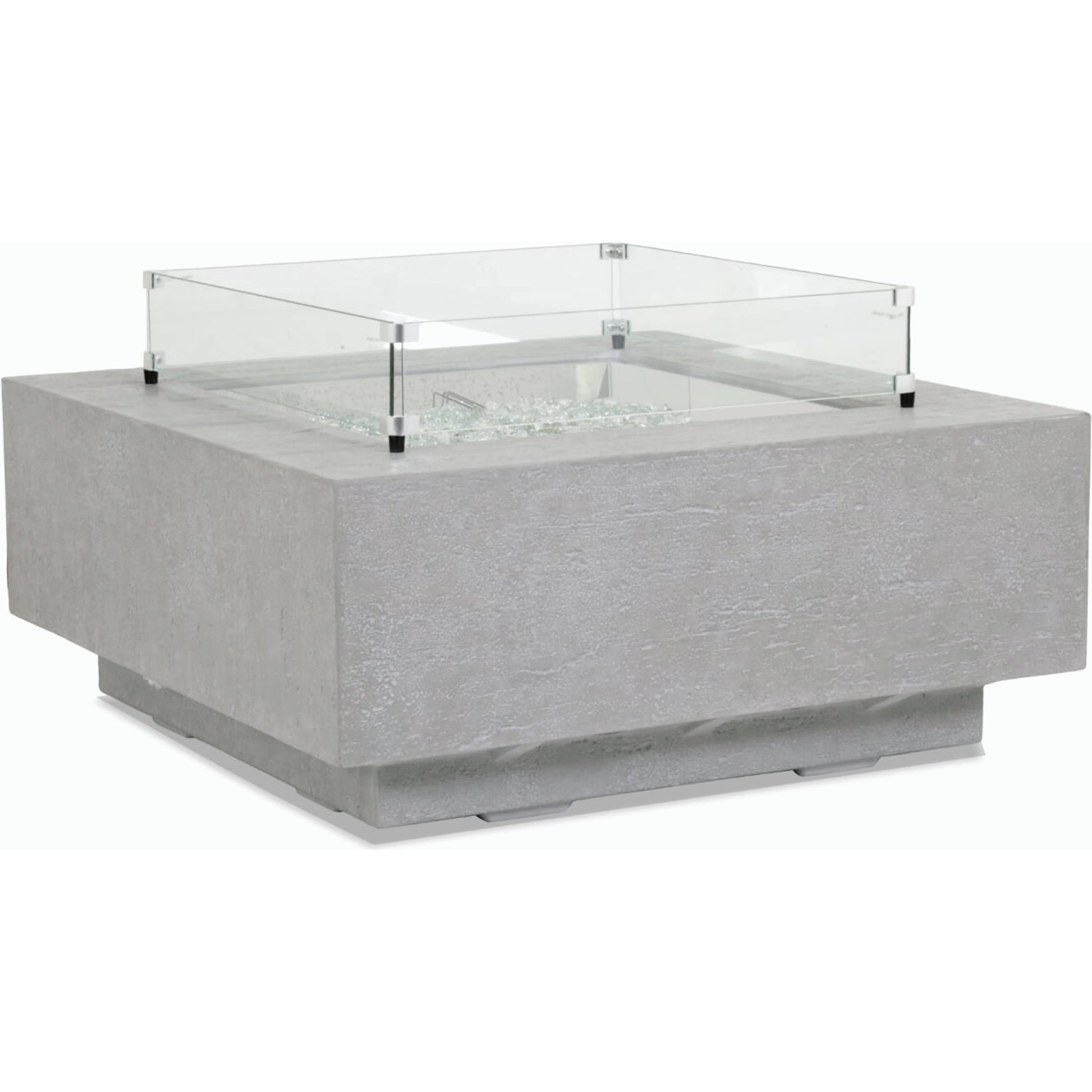 Gravelstone Outdoor Square Fire Table by Sunset West in gravelstone. Made from gfr concrete in a modern style.