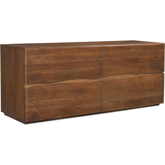 Watson 4 Drawer Dresser by Moe's Home Collection in walnut. Made from solid acacia, mdf back in a unique style.