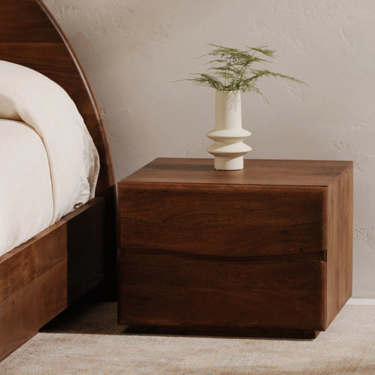 Watson Nightstand by Moe's Home Collection in walnut. Made from solid acacia, mdf back in a unique style.