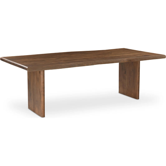 Lila Dining Table by Moe's Home Collection in brown and mid tone brown. Made from acacia wood, metal connecting plate in a unique style.