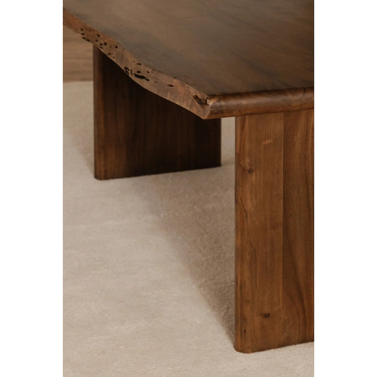 Lila Dining Table by Moe's Home Collection in brown and mid tone brown. Made from acacia wood, metal connecting plate in a unique style.