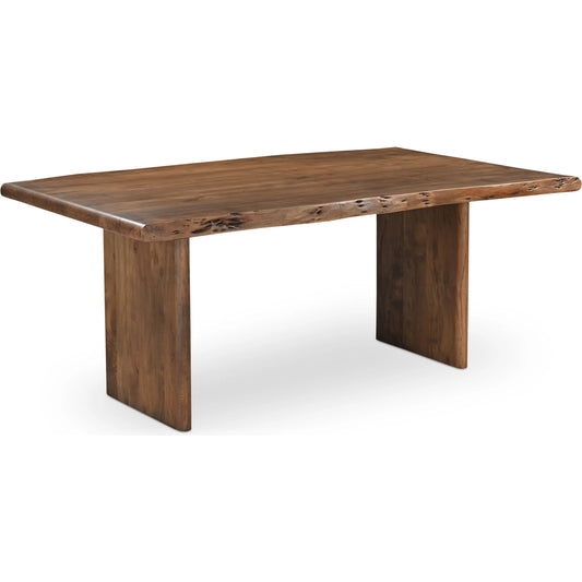 Lila Dining Table by Moe's Home Collection in brown and mid tone brown. Made from acacia wood, metal connecting plate in a unique style.