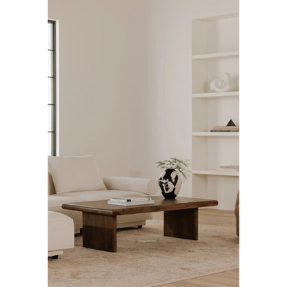 Lila Table by Moe's Home Collection in brown and brown. Made from acacia wood, metal connecting plate in a traditional style.