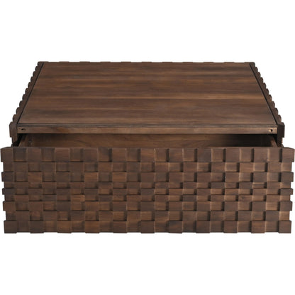 Easton Storage Coffee Table by Moe's Home Collection in brown. Made from acacia wood, acacia veneer, carcass walls in solid acacia wood, top panel acacia veneer, drawer bottom panel acacia veneer in a traditional style.