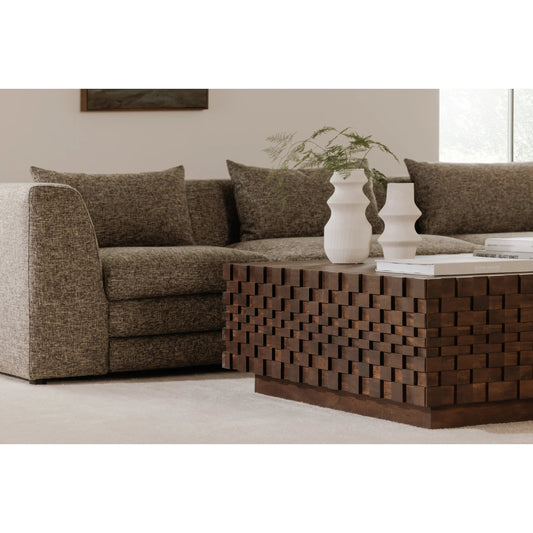 Easton Storage Coffee Table by Moe's Home Collection in brown. Made from acacia wood, acacia veneer, carcass walls in solid acacia wood, top panel acacia veneer, drawer bottom panel acacia veneer in a unique style.