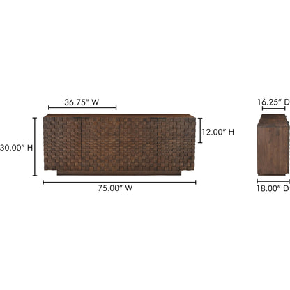 Easton Sideboard by Moe's Home Collection in brown. Made from acacia wood, acacia veneer, solid acacia wood, back panel in acacia veneer. in a traditional style.