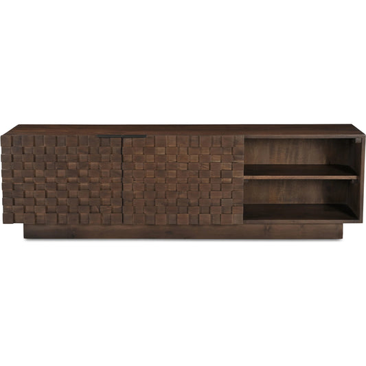 Easton Media Cabinet by Moe's Home Collection in brown and brown. Made from acacia wood, acacia veneer, solid acacia wood, back panel in acacia veneer. in a unique style.