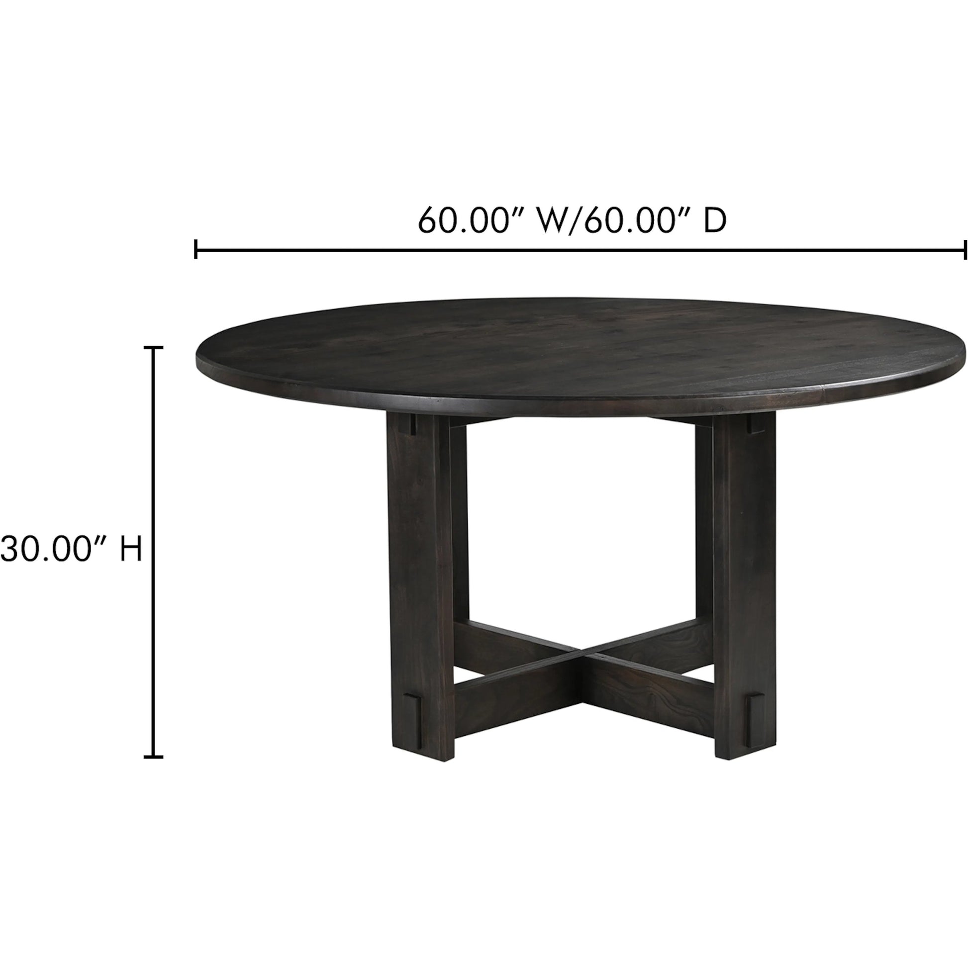 Glenn Round Dining Table by Moe's Home Collection in dark brown. Made from solid neem wood, iron bar, connecting plates in a traditional style.