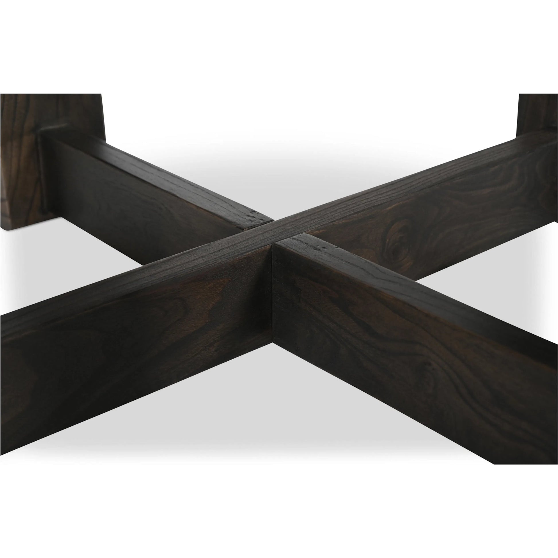Glenn Round Dining Table by Moe's Home Collection in dark brown. Made from solid neem wood, iron bar, connecting plates in a traditional style.