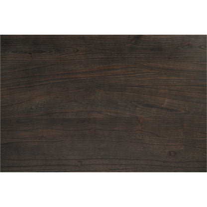 Glenn Round Dining Table by Moe's Home Collection in dark brown. Made from solid neem wood, iron bar, connecting plates in a traditional style.