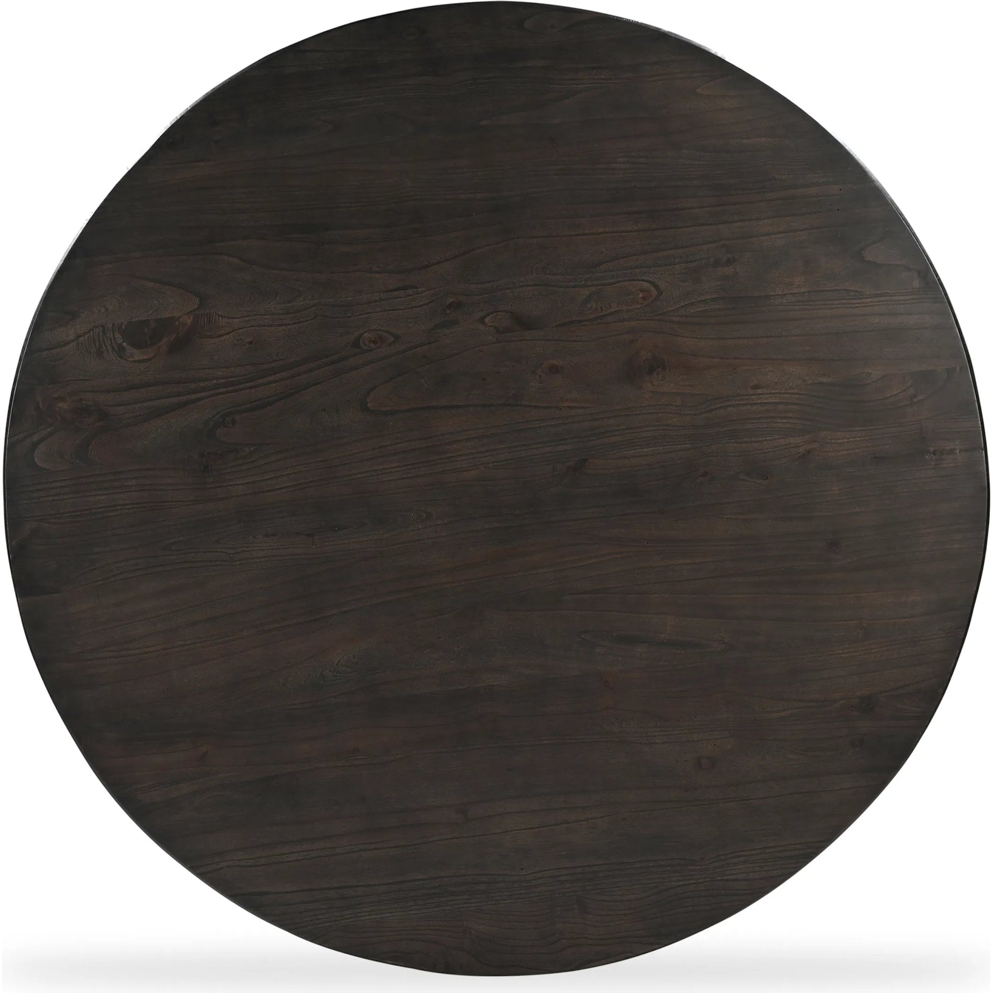 Glenn Round Dining Table by Moe's Home Collection in dark brown. Made from solid neem wood, iron bar, connecting plates in a traditional style.