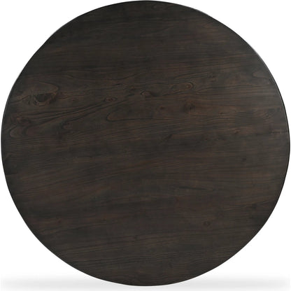 Glenn Round Dining Table by Moe's Home Collection in dark brown. Made from solid neem wood, iron bar, connecting plates in a traditional style.