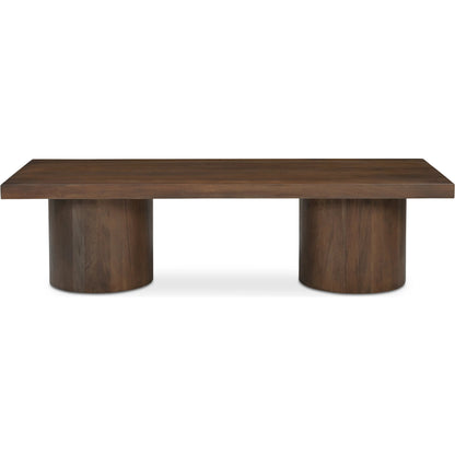 Hadley Coffee Table by Moe's Home Collection in warm brown neem. Made from reclaimed neem wood, mango veneer covering plate for legs opening, metal connecting plate in a traditional style.