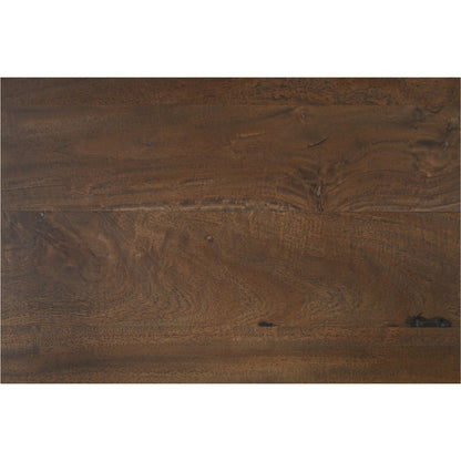 Hadley Console Table by Moe's Home Collection in warm brown. Made from reclaimed neem wood, mango veneer covering plate for legs opening, metal connecting plate in a traditional style.