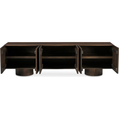 Hadley Media Unit by Moe's Home Collection in warm brown. Made from reclaimed neem wood, acacia veneer back panel, metal connecting plate in a traditional style.