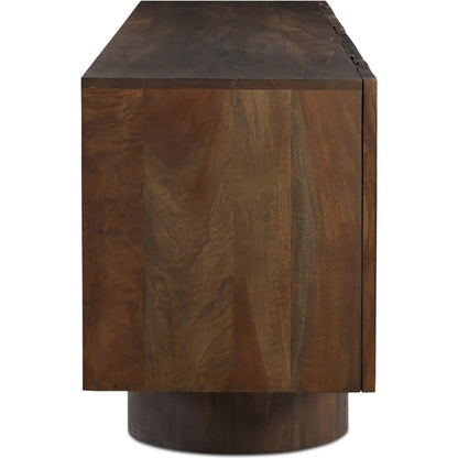 Hadley Media Unit by Moe's Home Collection in warm brown. Made from reclaimed neem wood, acacia veneer back panel, metal connecting plate in a traditional style.
