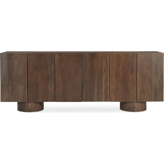 Hadley Sideboard by Moe's Home Collection in warm brown. Made from reclaimed neem wood, acacia veneer back panel, metal connecting plate in a unique style.
