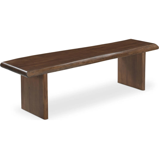 Lila Dining Bench by Moe's Home Collection in brown and mid-tone brown. Made from acacia wood, metal connecting plate in a unique style.