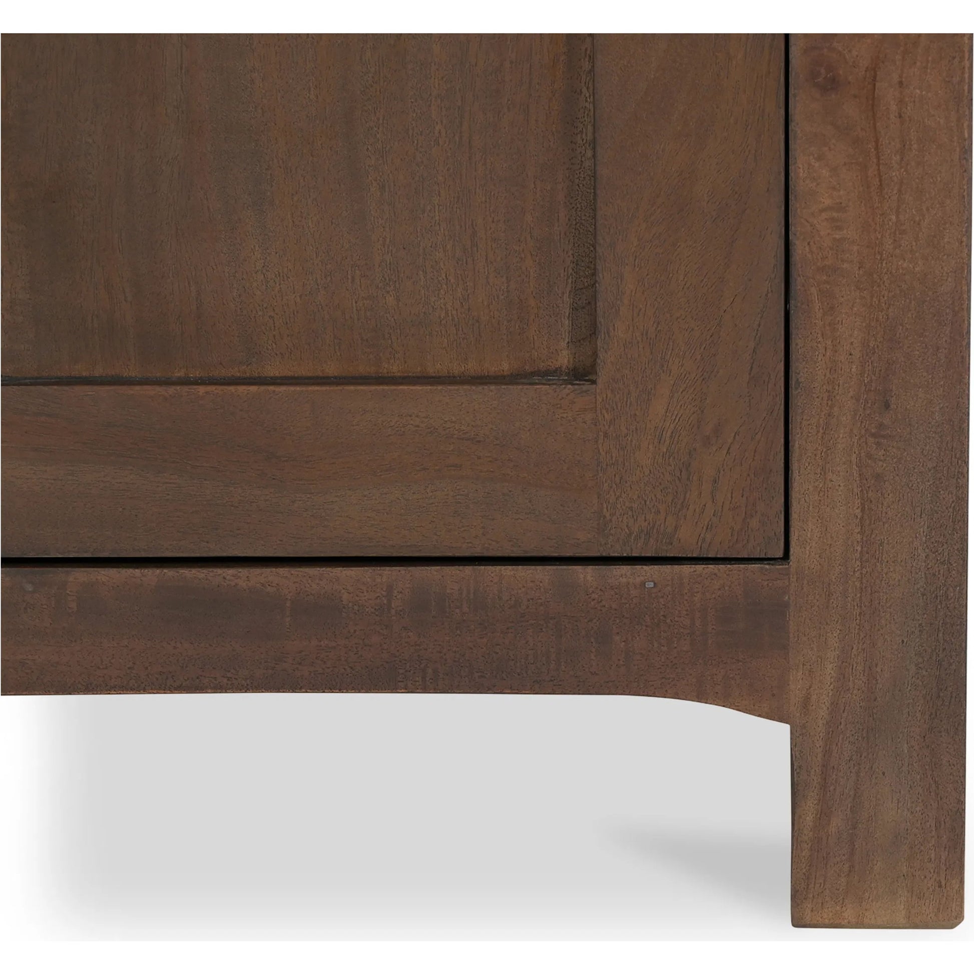 Gene Charging Nightstand by Moe's Home Collection in brown and warm brown. Made from reclaimed neem wood, mango wood drawer internal structure, acacia veneer back panel, mango veneer drawer bottom panel, wirelss charger in a trad