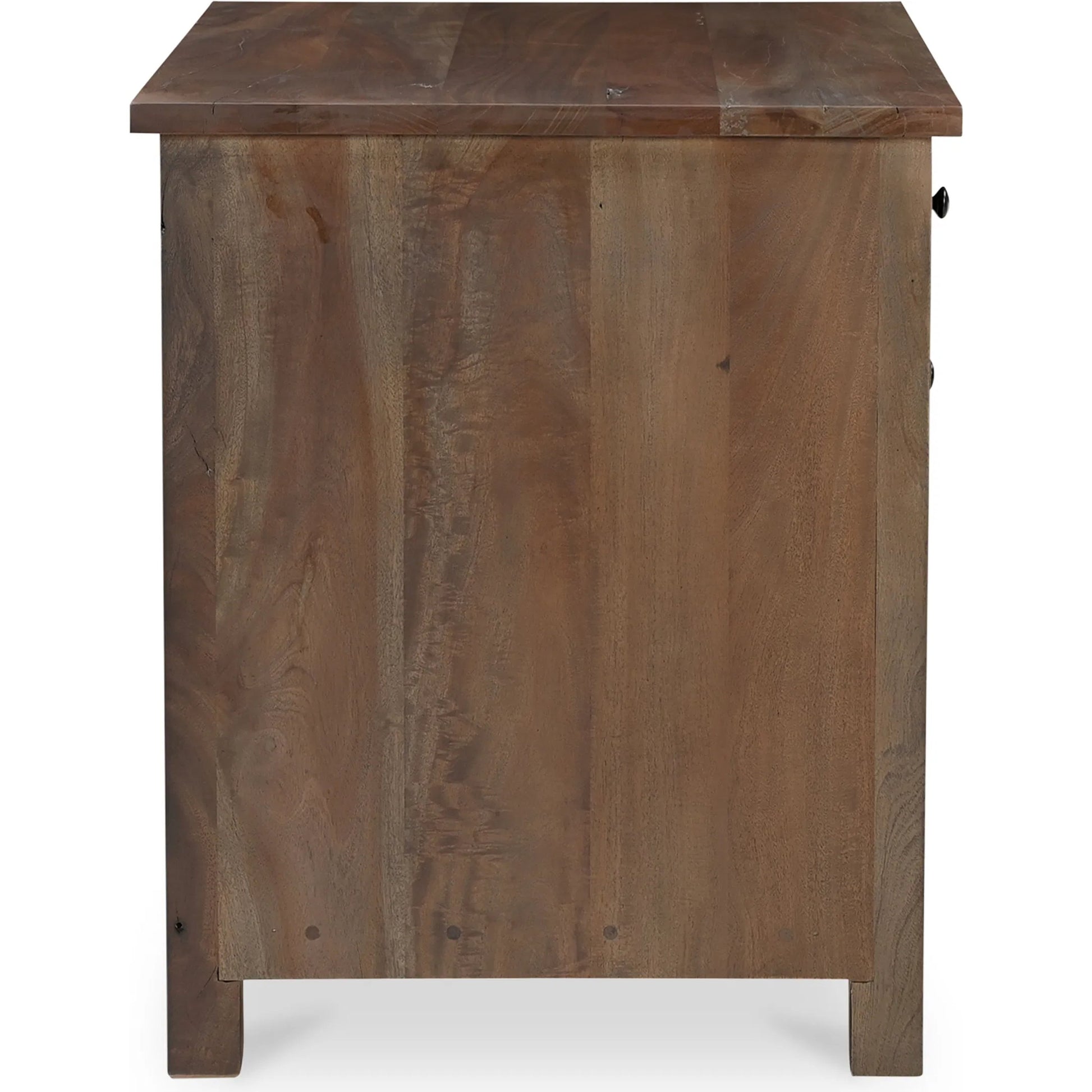 Gene Charging Nightstand by Moe's Home Collection in brown and warm brown. Made from reclaimed neem wood, mango wood drawer internal structure, acacia veneer back panel, mango veneer drawer bottom panel, wirelss charger i