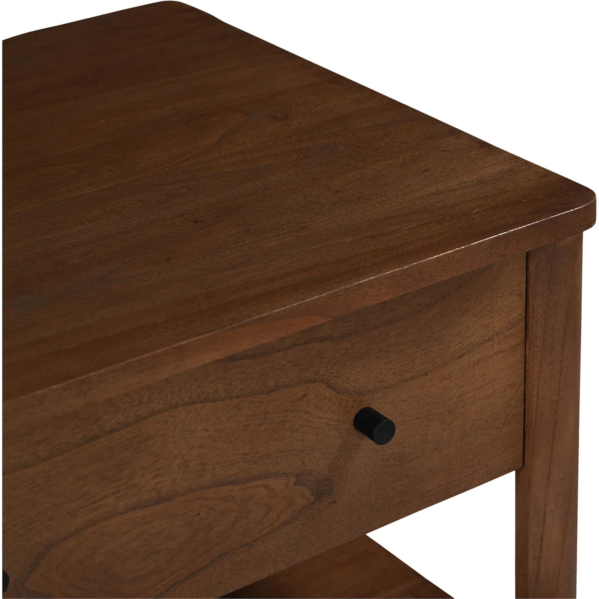 Lottie Charging Nightstand by Moe's Home Collection in brown and mid-tone brown. Made from hill neem wood, mango veneer drawer bottom panel, wirelss charger in a traditional style.