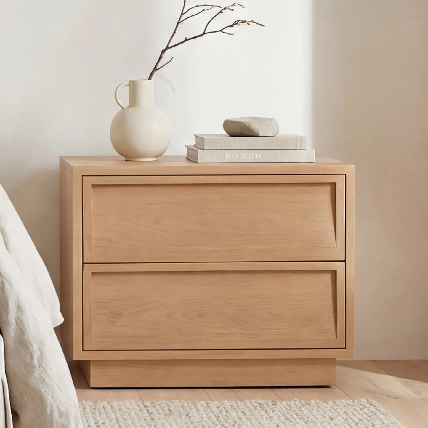 006 SI-2527882 | Lifestyle | Hudson Nightstand by Moe's Home Collection in natural. Made from drawers, sides, hemlock wood, drawer bottom panel, pine veneer, mdf in a unique style.