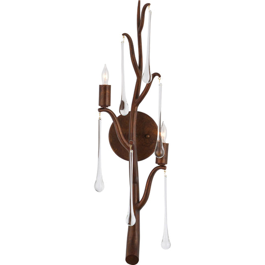 Morning Grove Wall Sconce by Currey and Company in rhine gold, clear. Made from wrought iron, glass in a cottage & farmhouse style.